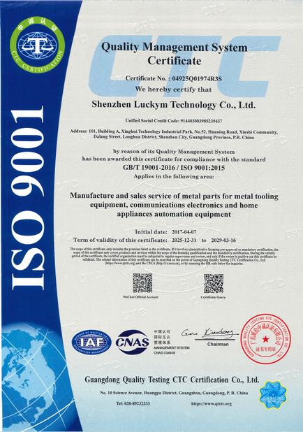 La CINA Shenzhen Luckym Technology Co., Ltd. Certificazioni